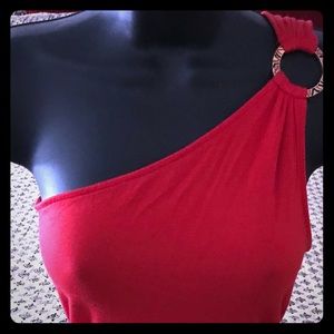 Express Red Asymmetric One Shoulder Top Shirt L